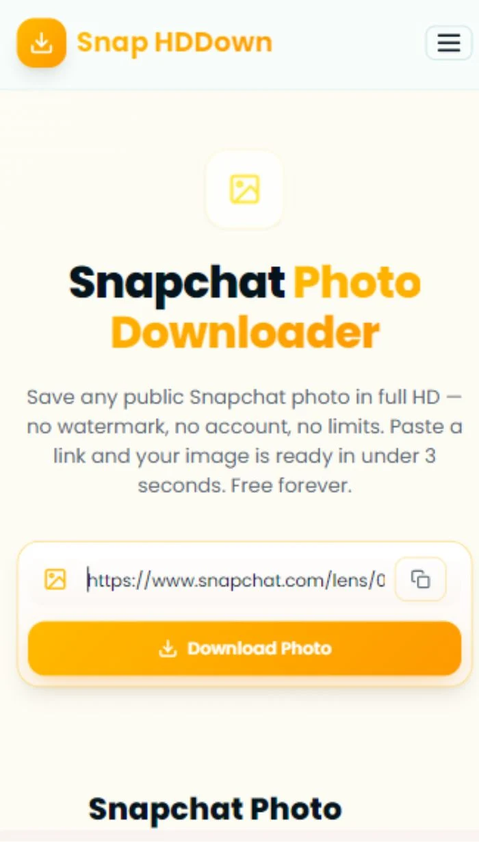 Paste Snapchat photo link into Snap HDDown and tap Download Photo